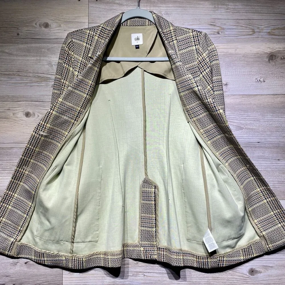 CABI Pastime Blazer #3548 Plaid Jacket Beige Multicolor Size 0 Stretch Academia